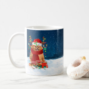 Pomeranian dog with Christmas gifts  Coffee Mug