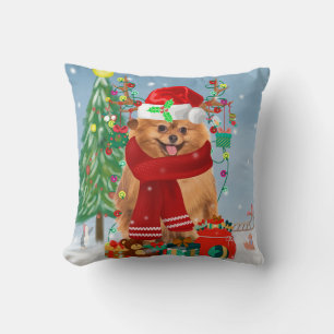 Pomeranian dog with Christmas gifts Cushion