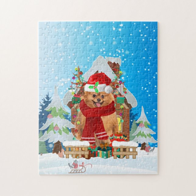 Pomeranian dog with Christmas gifts Jigsaw Puzzle (Vertical)