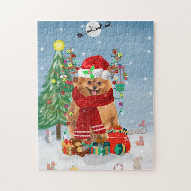 Pomeranian dog with Christmas gifts   Jigsaw Puzzle (Vertical)