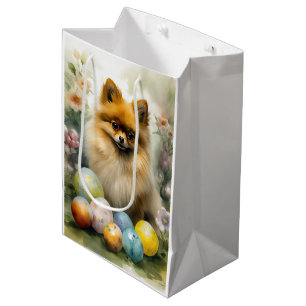 Pomeranian Dog with Easter Eggs Holiday  Medium Gift Bag