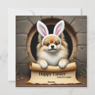 Pomeranian dog - with Family Name Holiday Card