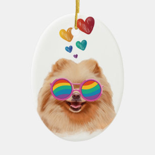 Pomeranian Dog with Hearts Valentine's Day Ceramic Ornament