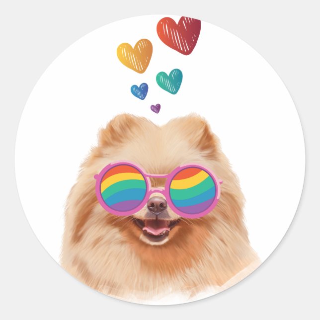 Pomeranian Dog with Hearts Valentine's Day  Classic Round Sticker (Front)