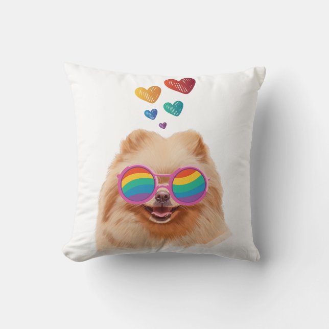 Pomeranian Dog with Hearts Valentine's Day Cushion (Front)