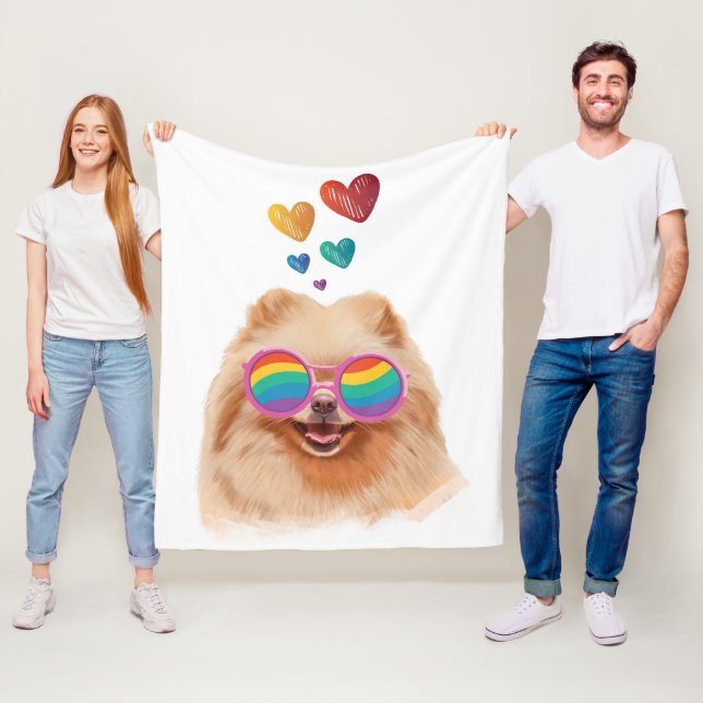 Pomeranian Dog with Hearts Valentine's Day Fleece Blanket (In Situ)