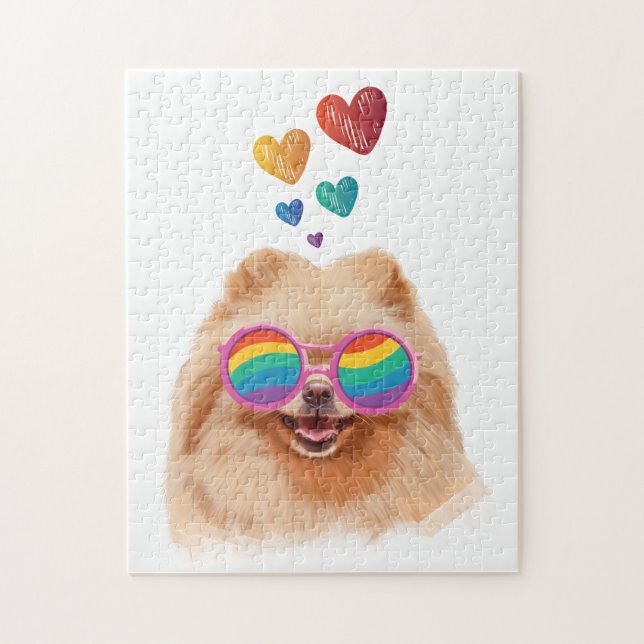 Pomeranian Dog with Hearts Valentine's Day Jigsaw Puzzle (Vertical)