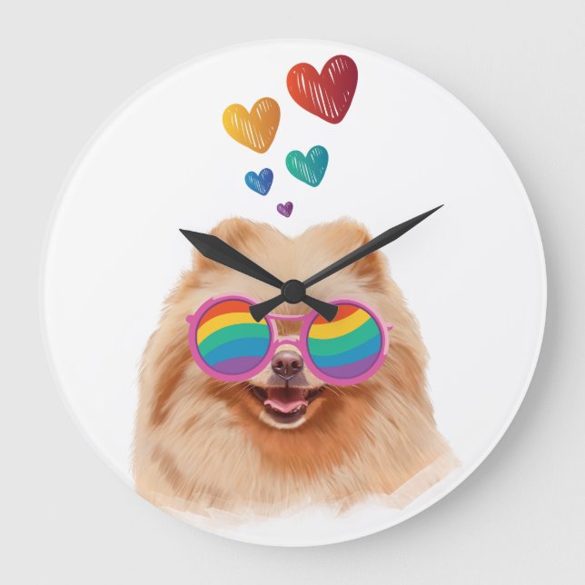 Pomeranian Dog with Hearts Valentine's Day Large Clock (Front)