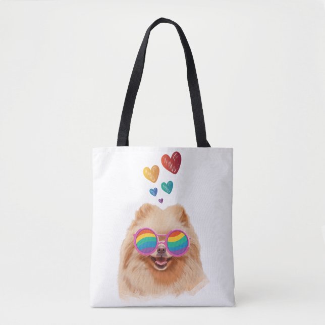 Pomeranian Dog with Hearts Valentine's Day Tote Bag (Front)