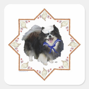 Pomeranian Dog with Seashells Square Sticker