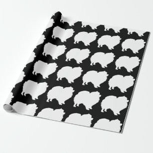 Pomeranian dog wrappaper white silhouette black wrapping paper