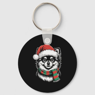 Pomeranian Dog Xmas Santa Hat Scarf Christmas Cost Key Ring