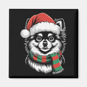 Pomeranian Dog Xmas Santa Hat Scarf Christmas Cost Magnet