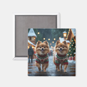 Pomeranian Dogs Christmas Snow Holiday  Magnet