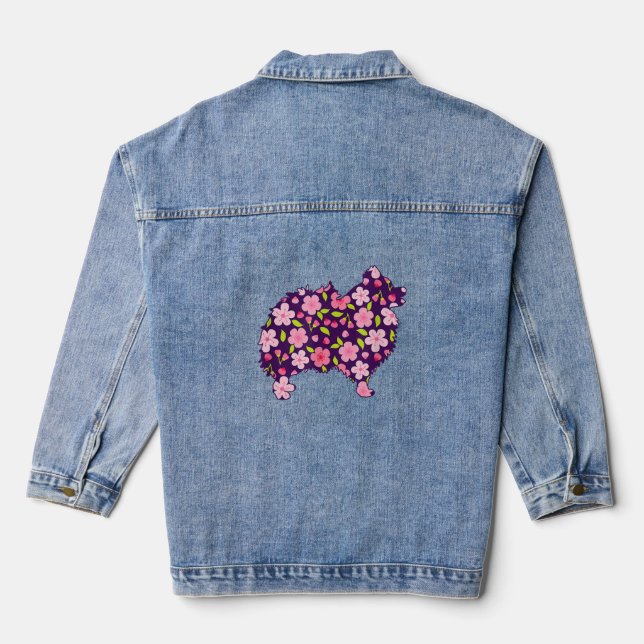 Pomeranian Dogs Flower Pattern Pomeranians Lover Denim Jacket (Back)