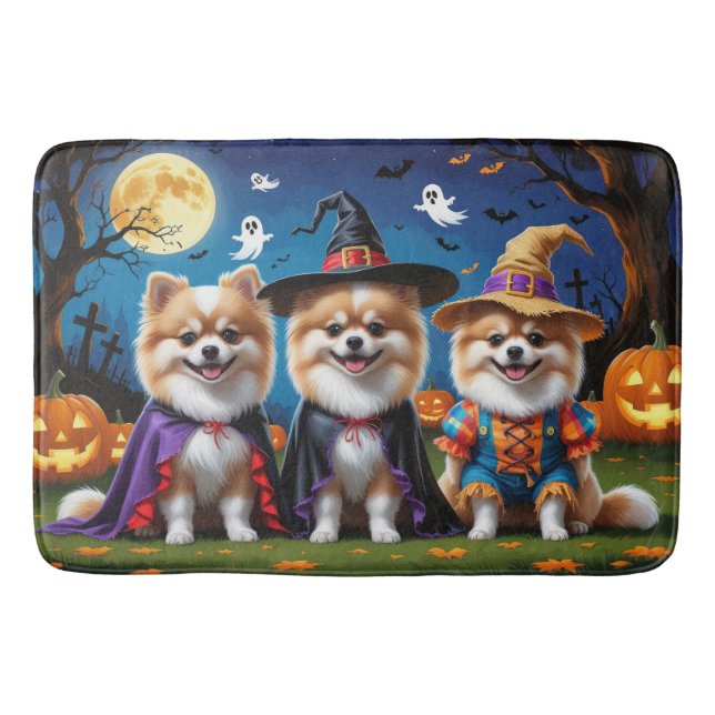Pomeranian Dogs Pumpkin Halloween Funny  Bath Mat (Front)