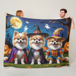 Pomeranian Dogs Pumpkin Halloween Funny  Fleece Blanket