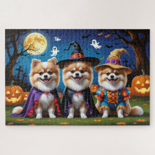 Pomeranian Dogs Pumpkin Halloween Funny  Jigsaw Puzzle
