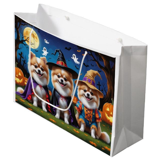 Pomeranian Dogs Pumpkin Halloween Funny  Large Gift Bag (Front Angled)