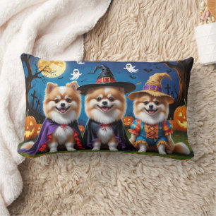 Pomeranian Dogs Pumpkin Halloween Funny  Lumbar Cushion