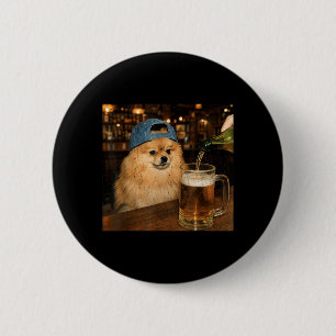 Pomeranian Drinking Beer Shirt Funny Dog Meme Art 6 Cm Round Badge