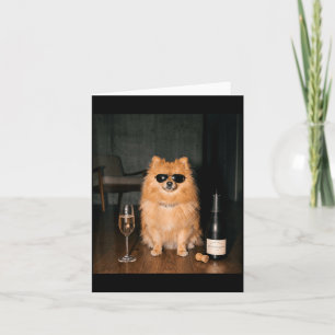 Pomeranian Drinking Champagne Funny Fathers Day Card