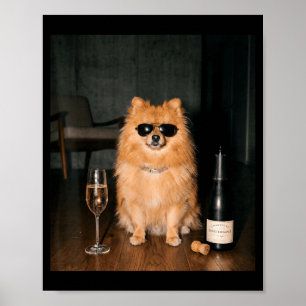 Pomeranian Drinking Champagne Funny Fathers Day Poster