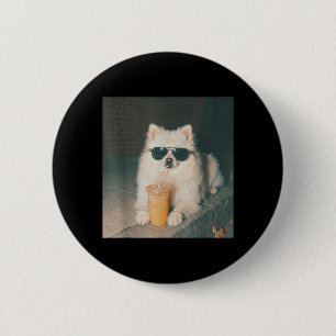 Pomeranian Drinking Iced Coffee Shirt Funny Dog 6 Cm Round Badge