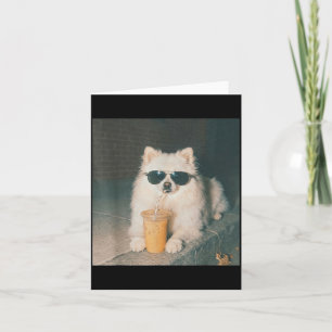 Pomeranian Drinking Iced Coffee Shirt Funny Dog Card