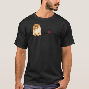 Pomeranian EKG Heartbeat Heart Line With Paw Print T-Shirt