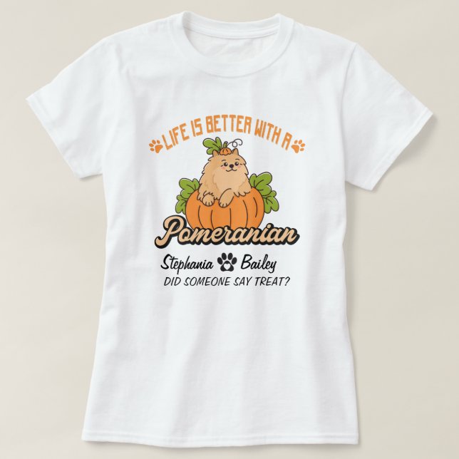 Pomeranian Fall Thanksgiving Halloween Spitz Dog T-Shirt (Design Front)
