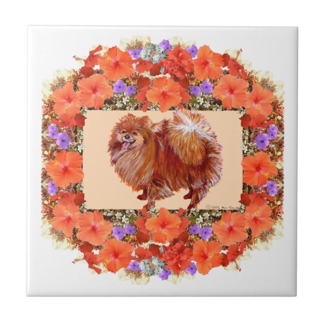 Pomeranian Floral Ceramic Tile (Front)
