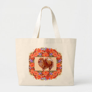 Pomeranian Floral Large Tote Bag