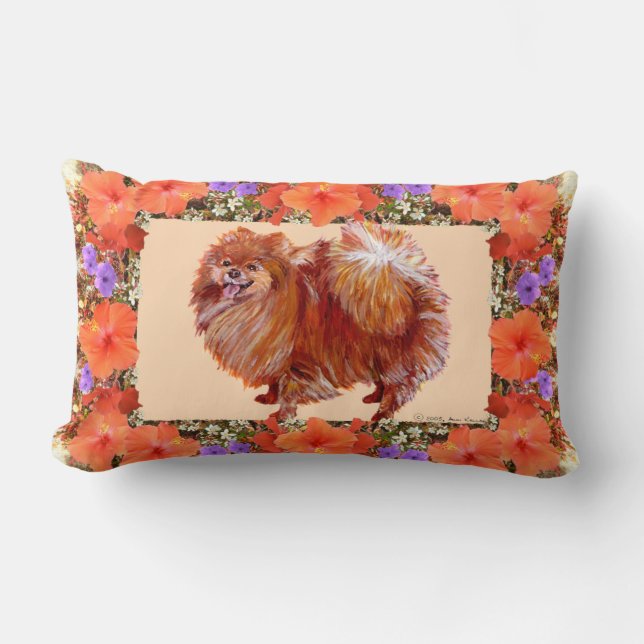 Pomeranian Floral Lumbar Cushion (Front)