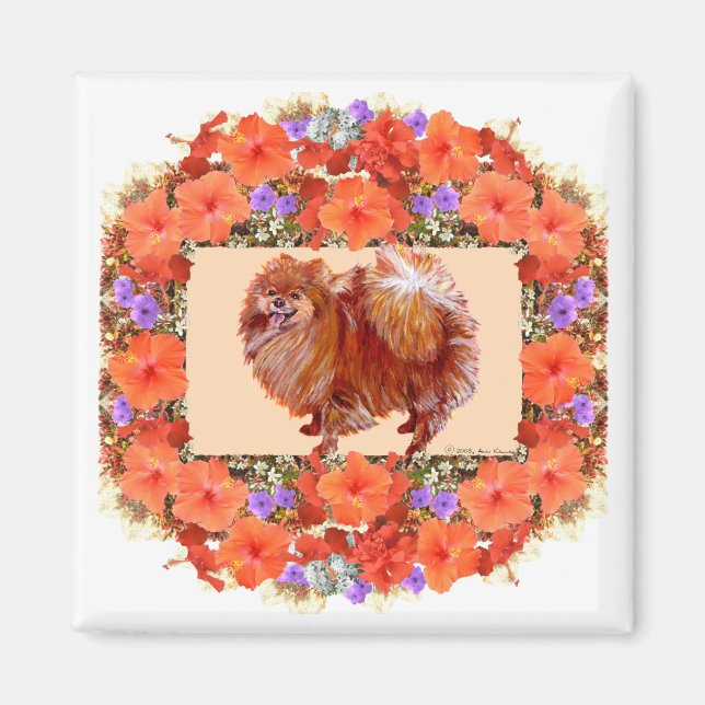 Pomeranian Floral Magnet (Front)