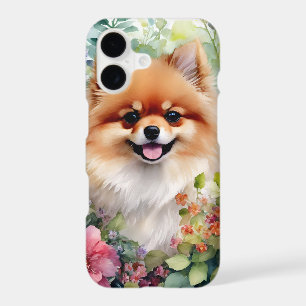 Pomeranian Floral Watercolor Portrait