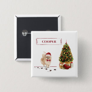 Pomeranian Funny Christmas Dog with Tree 15 Cm Square Badge