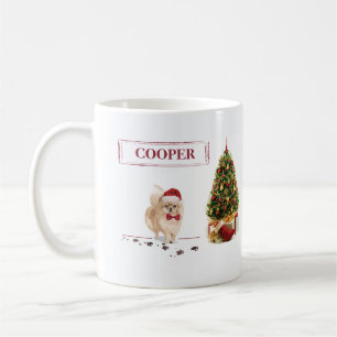Pomeranian Funny Christmas Dog with Tree Coffee Mug