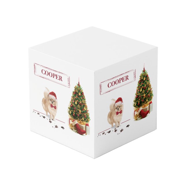 Pomeranian Funny Christmas Dog with Tree Cube (Front Angled)