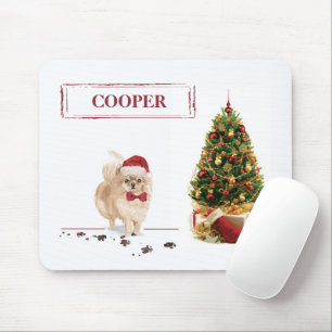 Pomeranian Funny Christmas Dog with Tree Mouse Pad