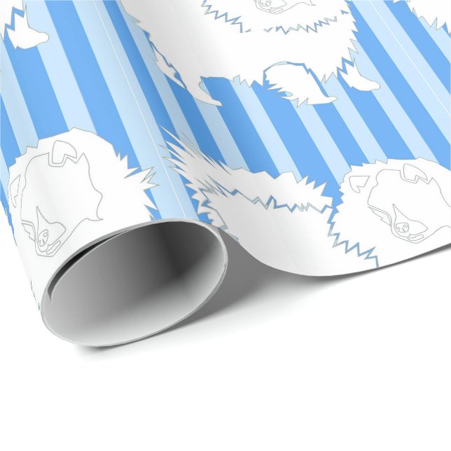 Pomeranian Gift wrapping paper Blue stripes (Roll Corner)
