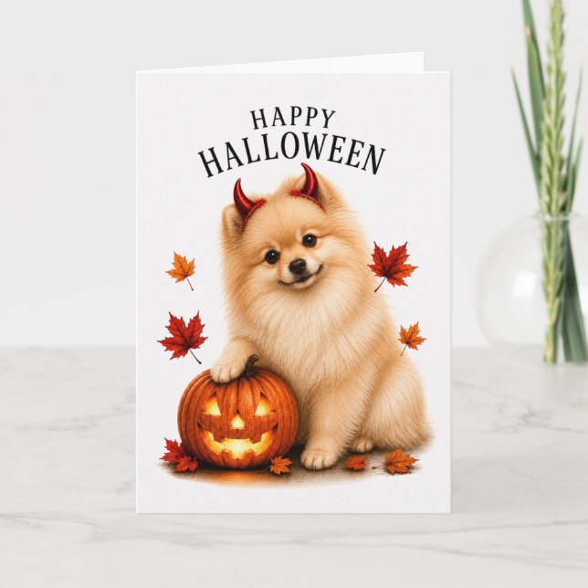 Pomeranian Halloween Devil Dog Card (Front)
