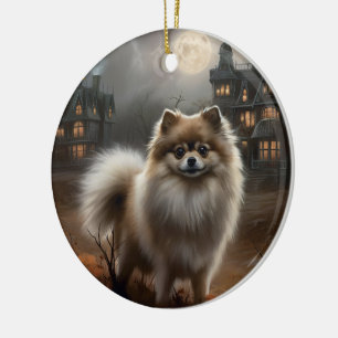 Pomeranian Halloween Scary Ceramic Ornament