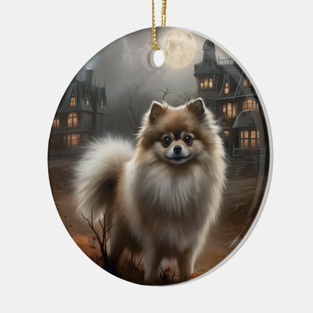 Pomeranian Halloween Scary Ceramic Ornament (Left)