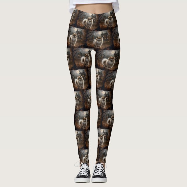 Pomeranian Halloween Scary Leggings (Front)