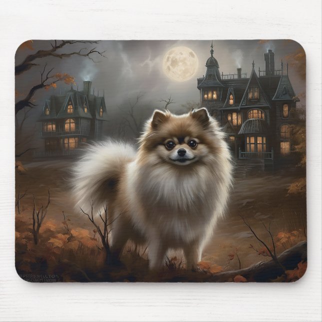 Pomeranian Halloween Scary Mouse Pad (Front)