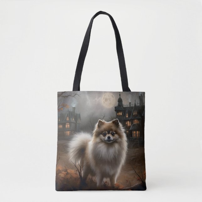 Pomeranian Halloween Scary Tote Bag (Front)