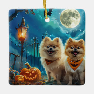 Pomeranian Halloween Spooky Ceramic Ornament