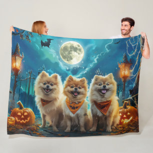 Pomeranian Halloween Spooky Fleece Blanket