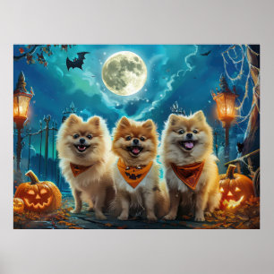Pomeranian Halloween Spooky Poster